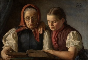Hans Thoma, Mutter und Schwester in der Bibel lesend, Kunsthalle Karlsruhe