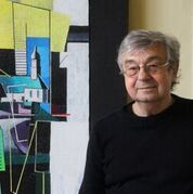 Andreas Spiegelhalder vor seinem Gemlde "Kirche zu Bernau" (C) A. Spiegelhalder